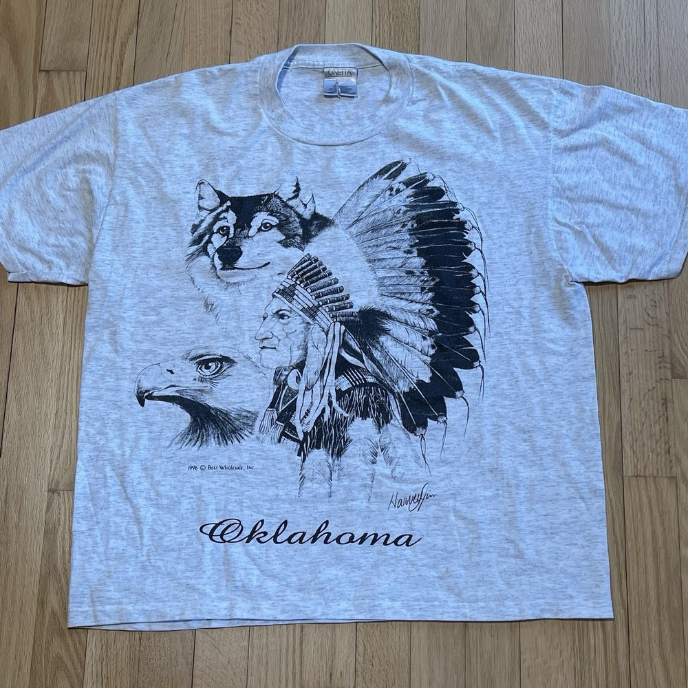 Vtg 1996 Native American Wolf T-Shirt Oklahoma Nature Single Stitch Size X-large